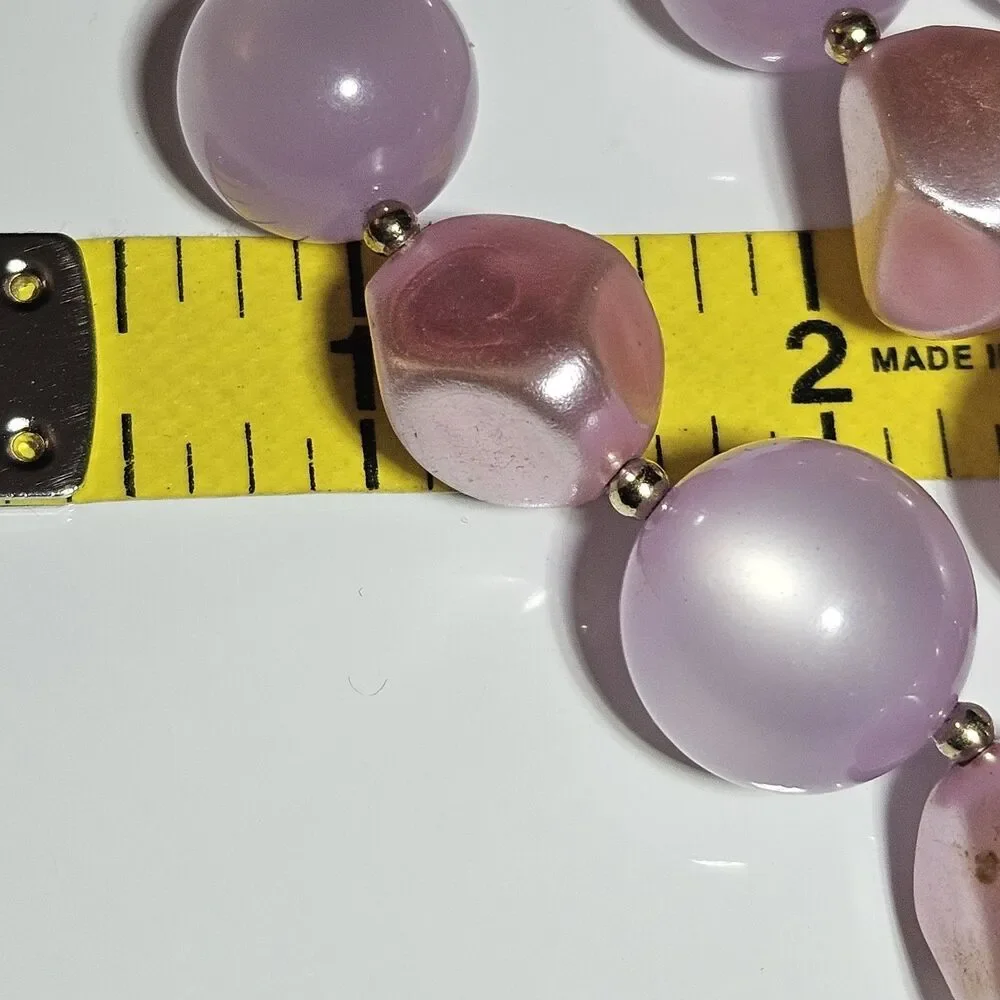 Coro Light Purple Pink Moonglow Lucite 3 Strand Beaded Necklace 16-19" - Picture 8 of 14
